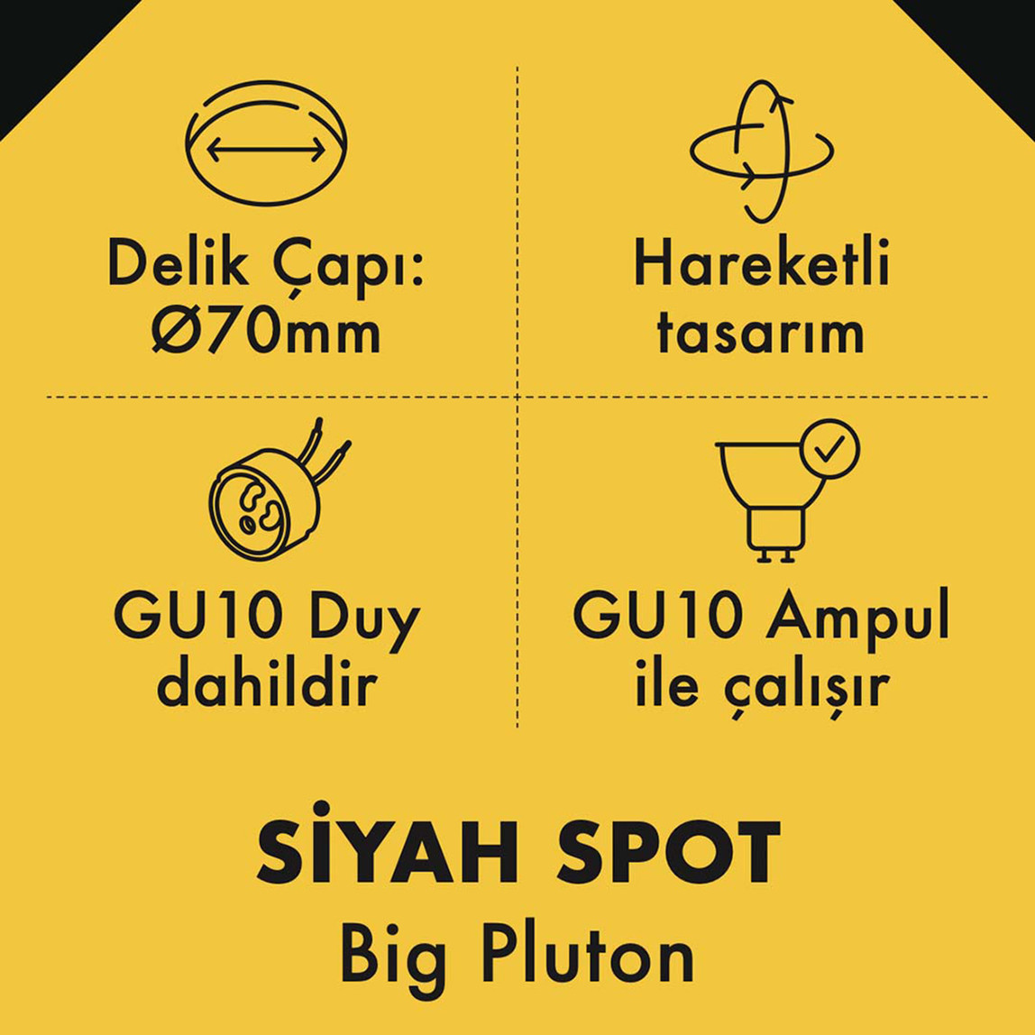    Metsan Big Pluton Spot Siyah Sıva Altı GU10 
