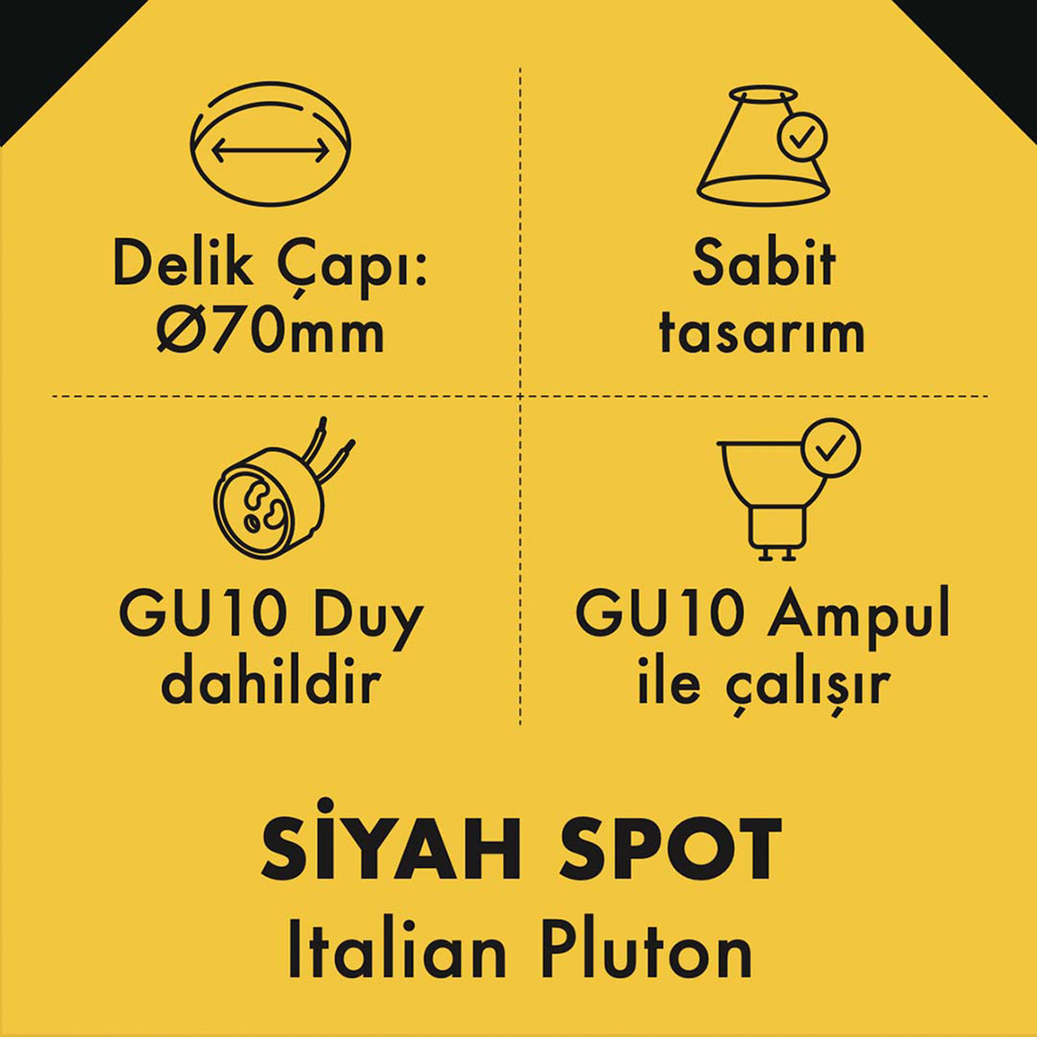    Metsan İtalian Pluton Spot Sıva Altı Siyah GU10 