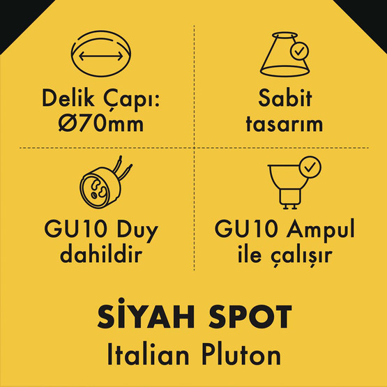 Metsan İtalian Pluton Spot Sıva Altı Siyah GU10