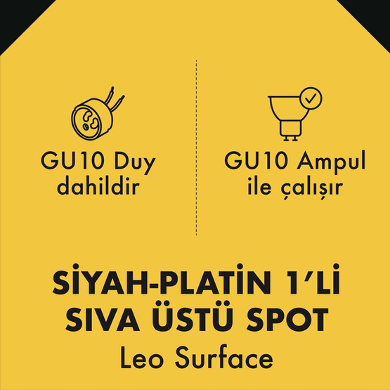 Metsan Leo Tekli Spot Sıva Üstü Siyah GU10