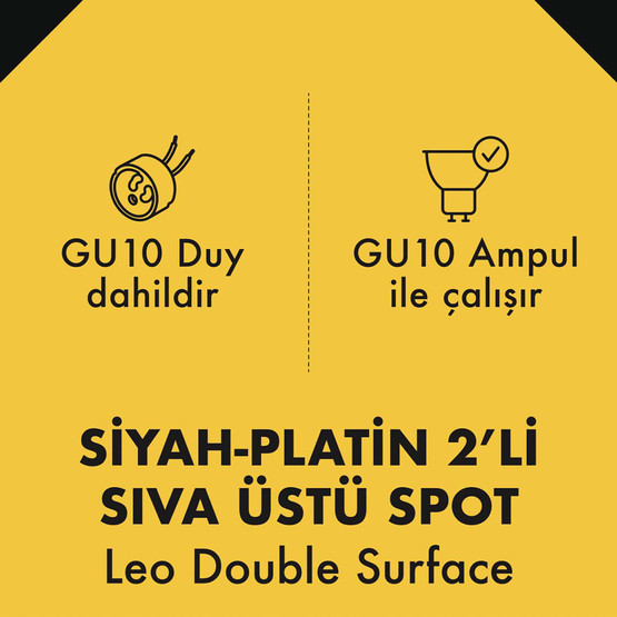 Metsan Leo 2’Li Spot Sıva Üstü Siyah GU10