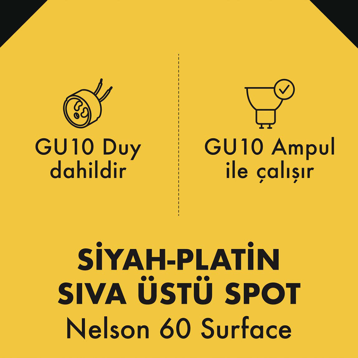    Metsan Nelson 60 Spot Sıva Üstü Siyah GU10 