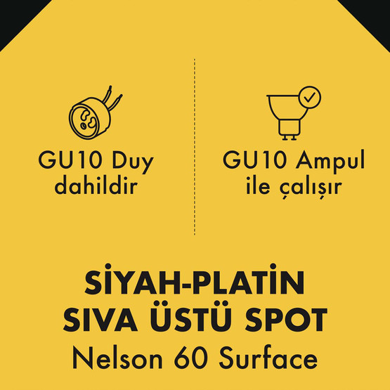 Metsan Nelson 60 Spot Sıva Üstü Siyah GU10