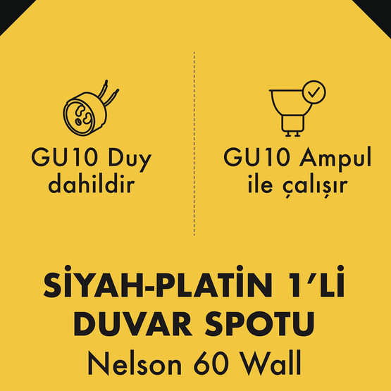 Metsan Nelson 60 Tekli Spot Aplik Siyah GU10