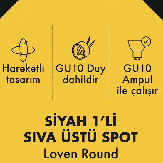 Metsan Loven Yuvarlak Tekli Spot Sıva Üstü Siyah GU10
