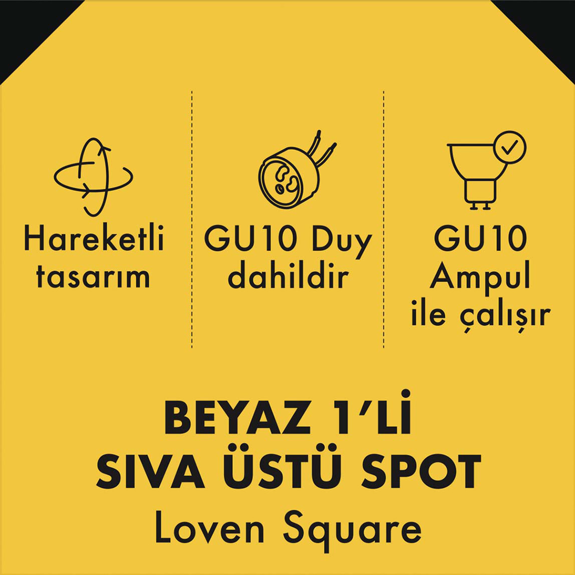    Metsan Loven Kare Tekli Spot Sıva Üstü Beyaz GU10 