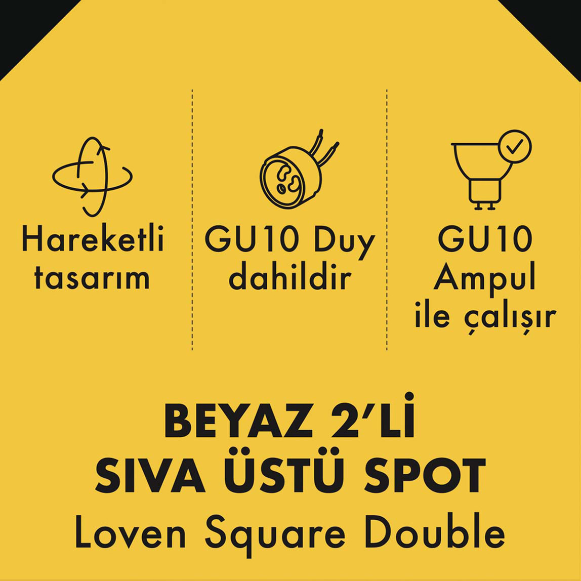    Metsan Loven Kare 2’Li Spot Sıva Üstü Beyaz GU10 