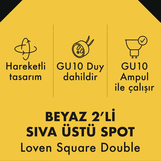 Metsan Loven Kare 2’Li Spot Sıva Üstü Beyaz GU10
