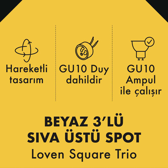 Metsan Loven Kare 3’Lü Spot Sıva Üstü Beyaz GU10