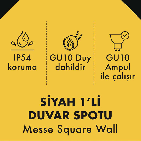 Metsan Messe Kare Tekli Spot Aplik Siyah GU10