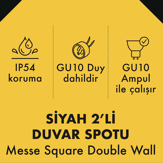 Metsan Messe Kare 2’Li Spot Aplik Siyah GU10