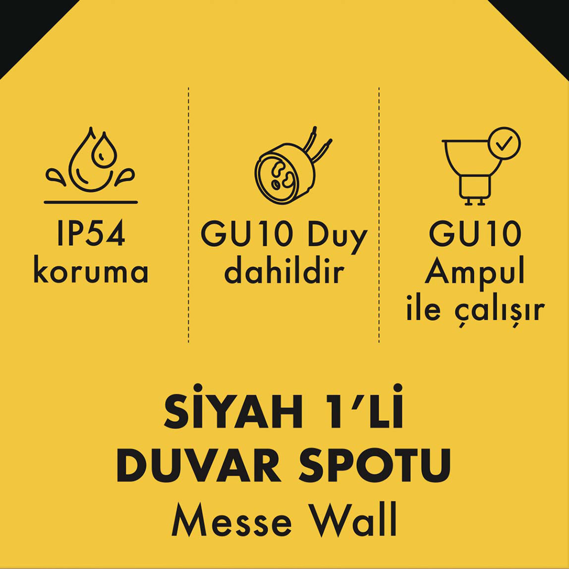    Metsan Messe Tekli Spot Aplik Siyah GU10 