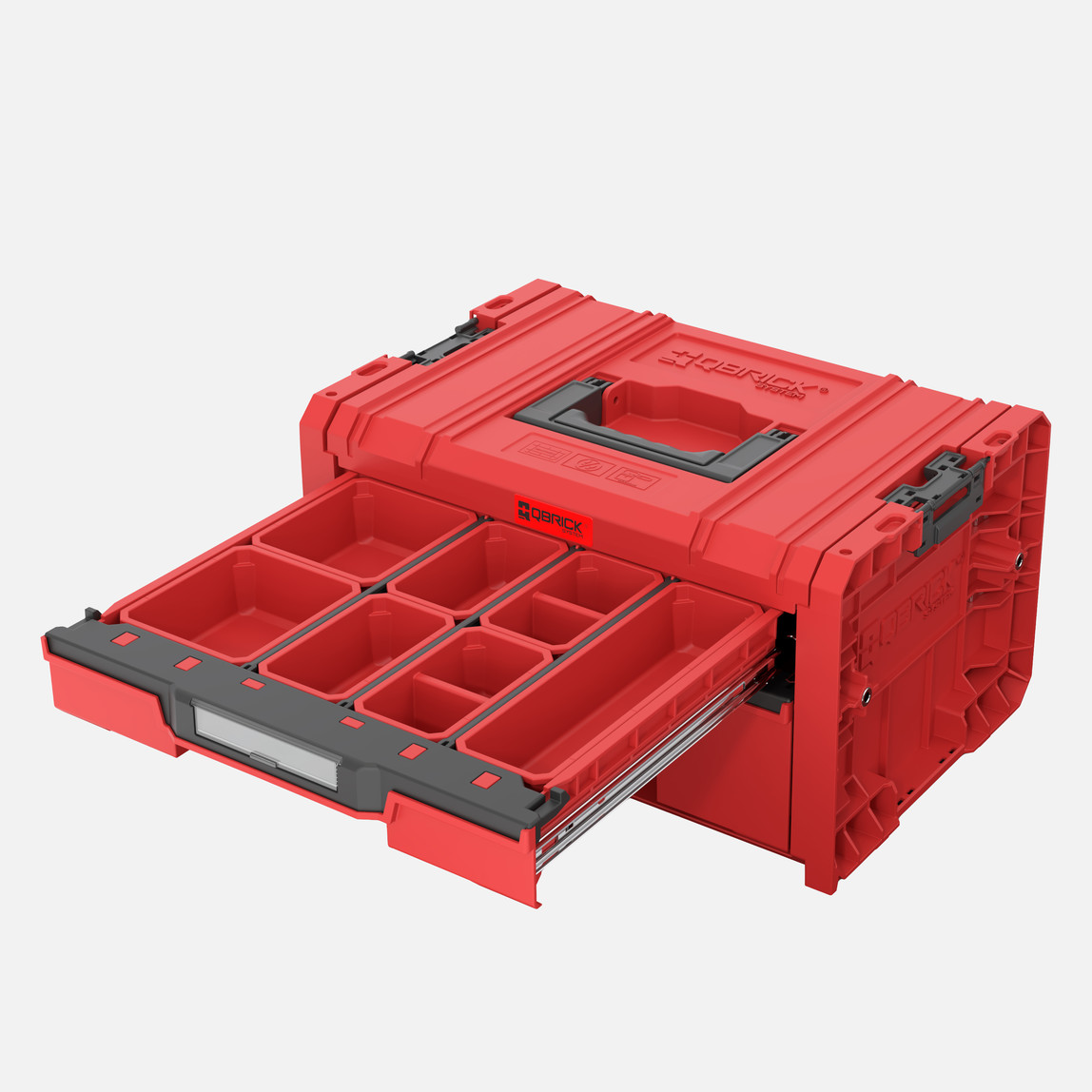    Qbrick System PRO Drawer 2 Toolbox 2.0 Expert RED Ultra HD 2 Çekmeceli Takım Çantası, Metal Raylı, Kırmızı 