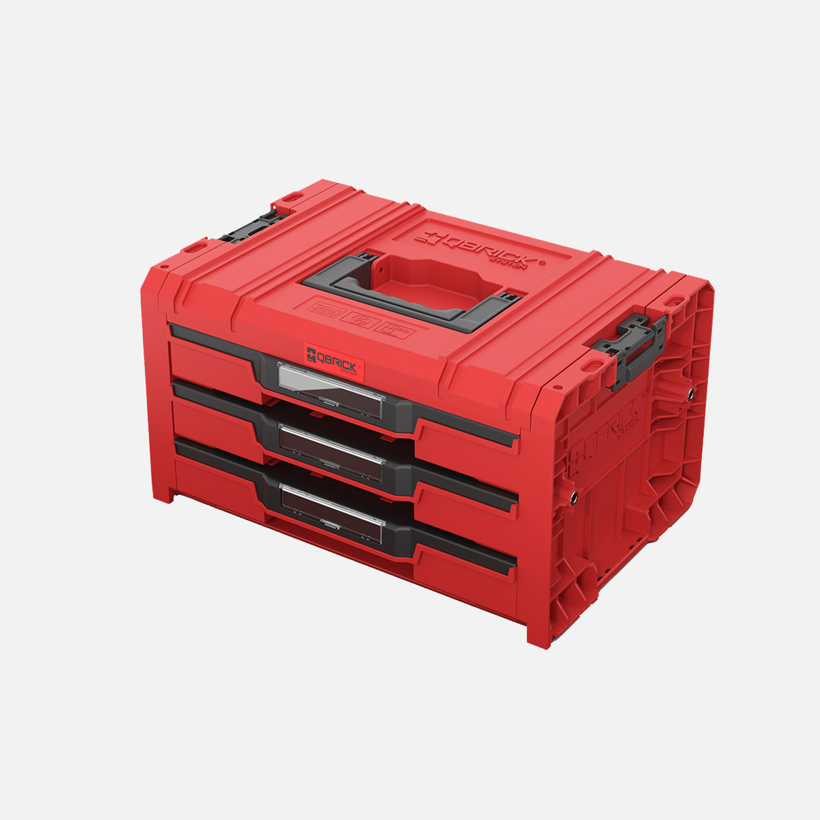    Qbrick System PRO Drawer 3 Toolbox 2.0 Expert RED Ultra HD 3 Çekmeceli Takım Çantası, Metal Raylı, Kırmızı 