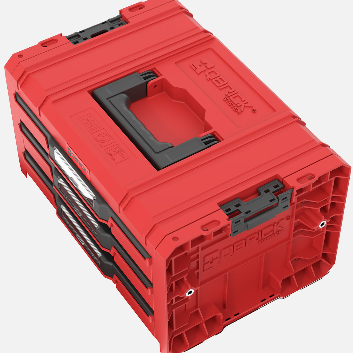   Qbrick System PRO Drawer 3 Toolbox 2.0 Expert RED Ultra HD 3 Çekmeceli Takım Çantası, Metal Raylı, Kırmızı 