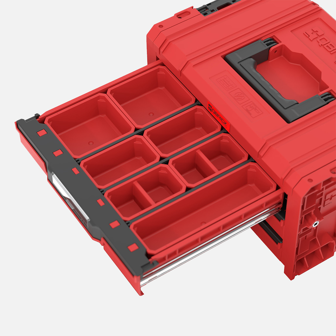    Qbrick System PRO Drawer 3 Toolbox 2.0 Expert RED Ultra HD 3 Çekmeceli Takım Çantası, Metal Raylı, Kırmızı 
