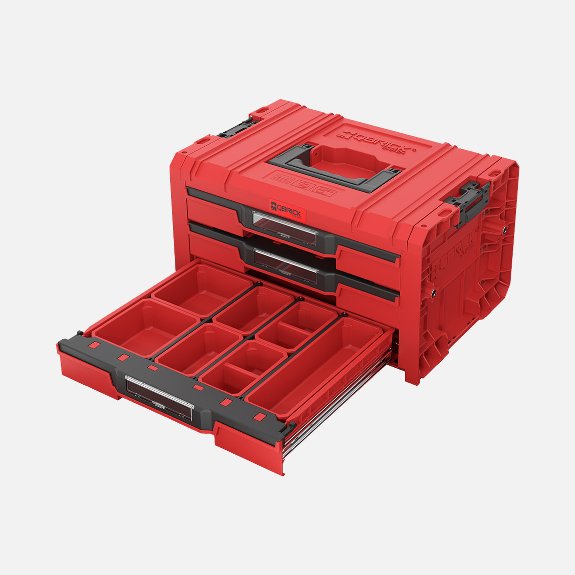    Qbrick System PRO Drawer 3 Toolbox 2.0 Expert RED Ultra HD 3 Çekmeceli Takım Çantası, Metal Raylı, Kırmızı 