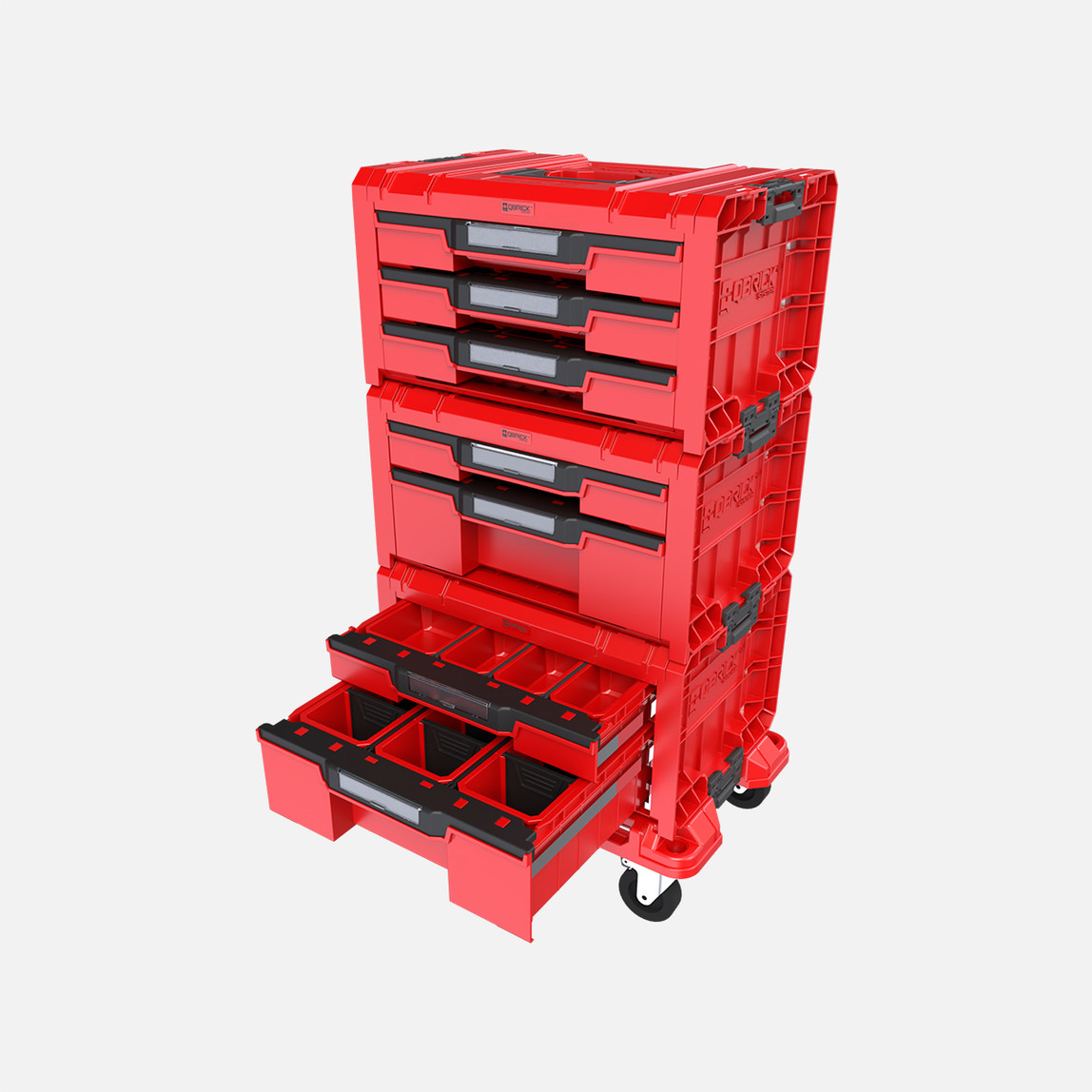    Qbrick System PRO Drawer Workshop Set 3 2.0 RED Ultra HD 7 Çekmeceli Mobil Atölye Seti, Kırmızı 
