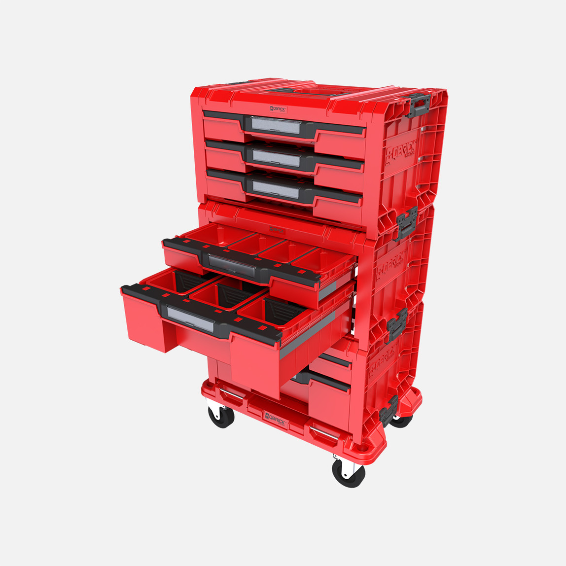    Qbrick System PRO Drawer Workshop Set 3 2.0 RED Ultra HD 7 Çekmeceli Mobil Atölye Seti, Kırmızı 