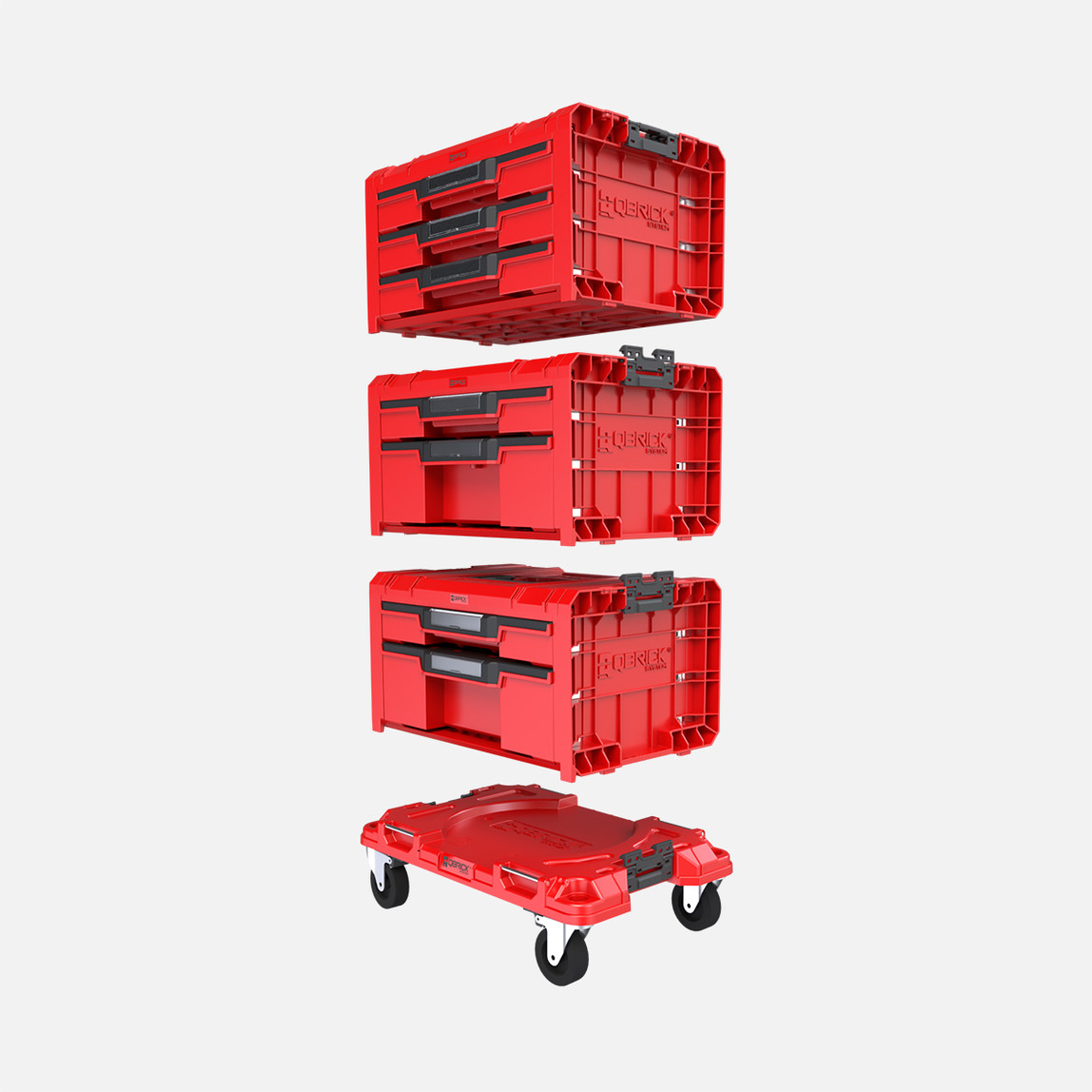    Qbrick System PRO Drawer Workshop Set 3 2.0 RED Ultra HD 7 Çekmeceli Mobil Atölye Seti, Kırmızı 
