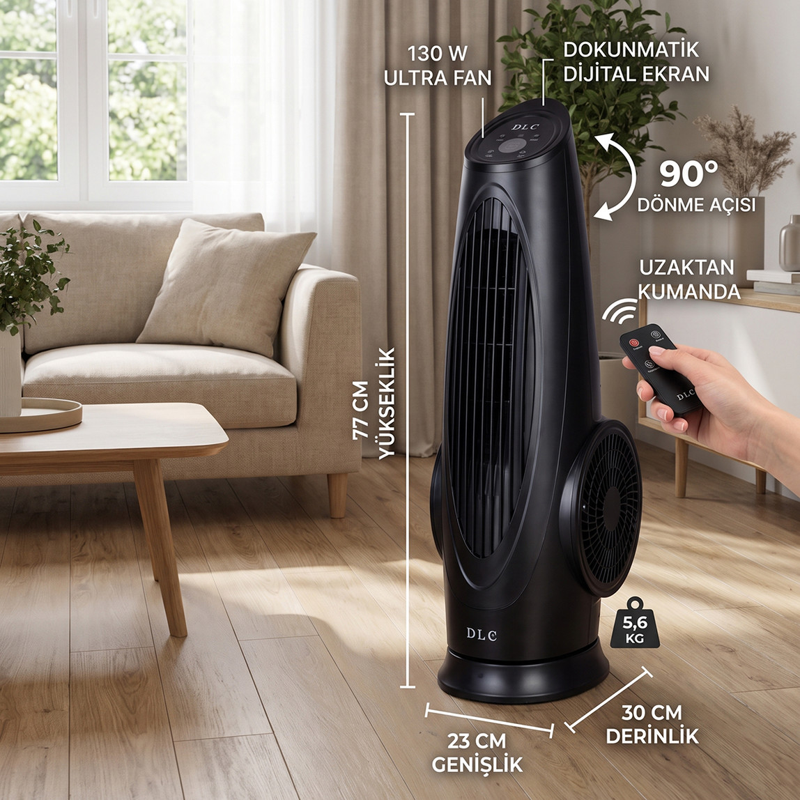    Dlc Kule Tipi Vantilatör Turbo Fan 130W Kumandalı 