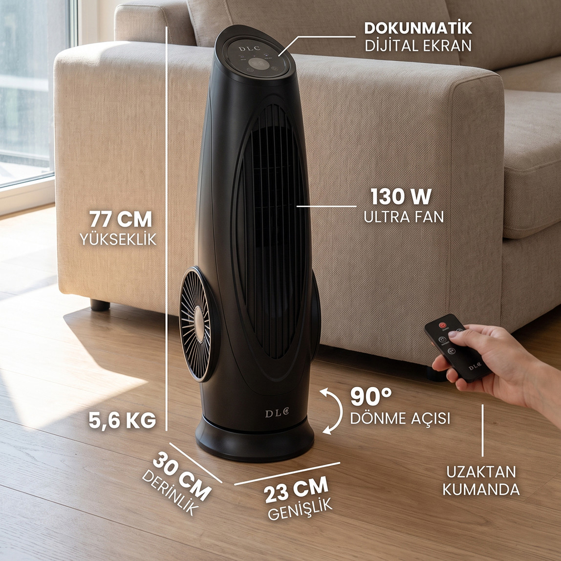    Dlc Kule Tipi Vantilatör Turbo Fan 130W Kumandalı 