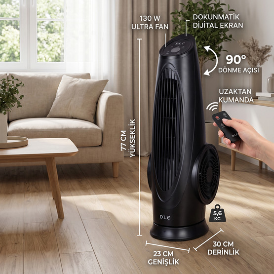 Dlc Kule Tipi Vantilatör Turbo Fan 130W Kumandalı