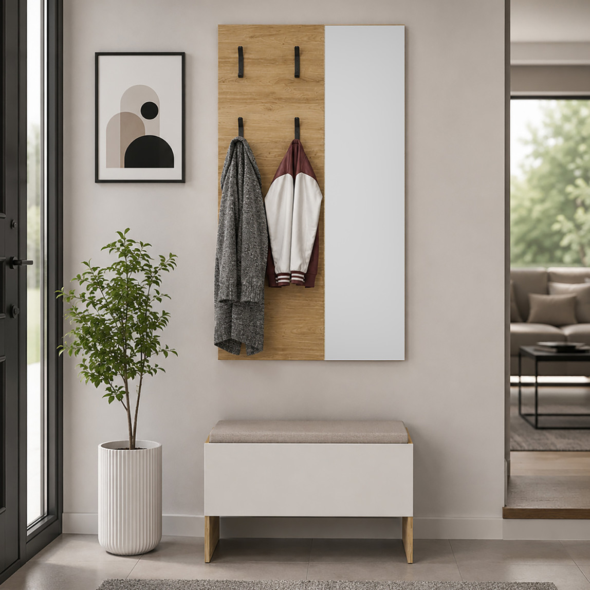    Adore Porto 4 Askılı Aynalı Vestiyer Panosu Florida Meşe 