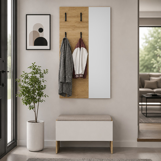 Adore Porto 4 Askılı Aynalı Vestiyer Panosu Florida Meşe