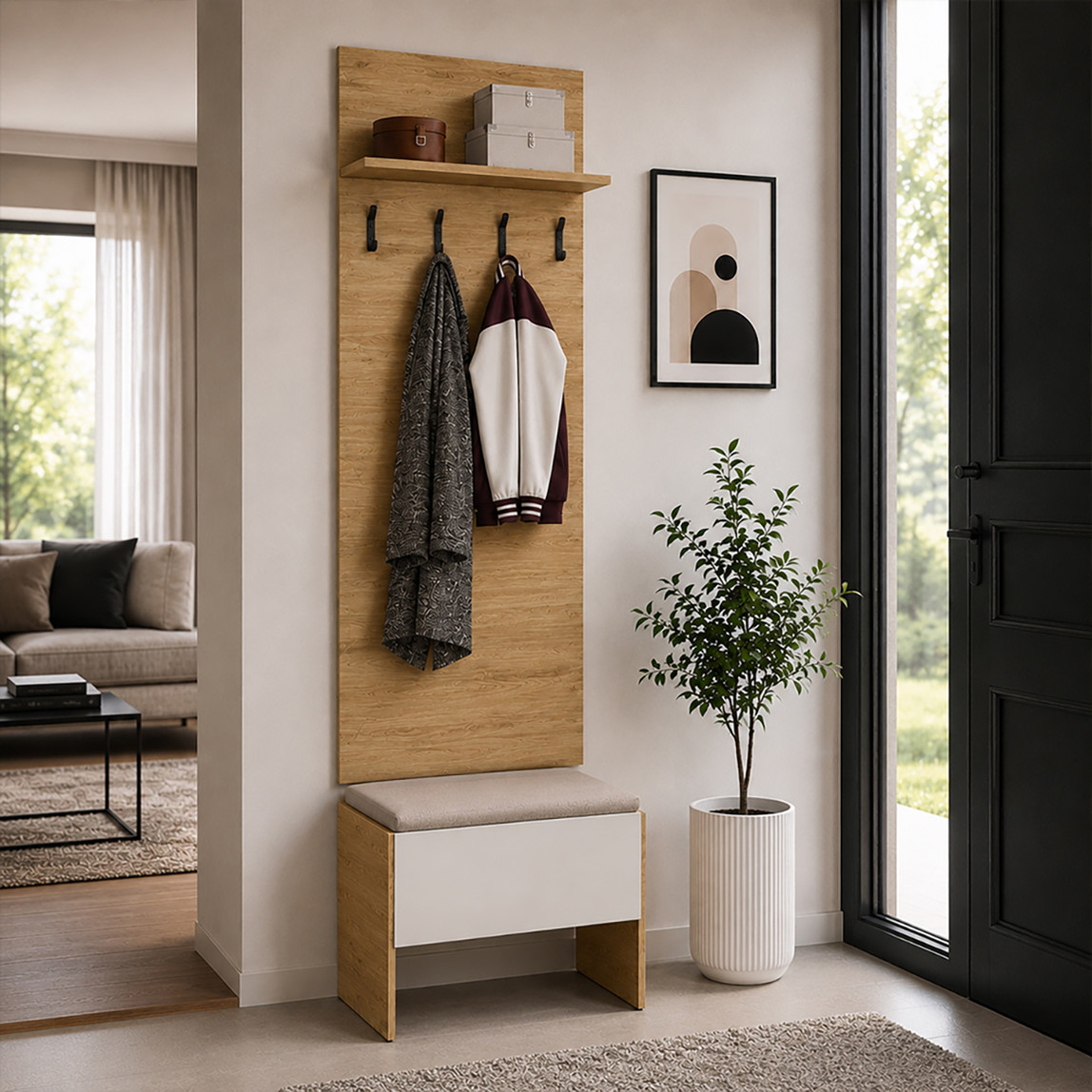    Adore Porto 4 Askılı Tek Raflı Vestiyer Panosu Florida Meşe 