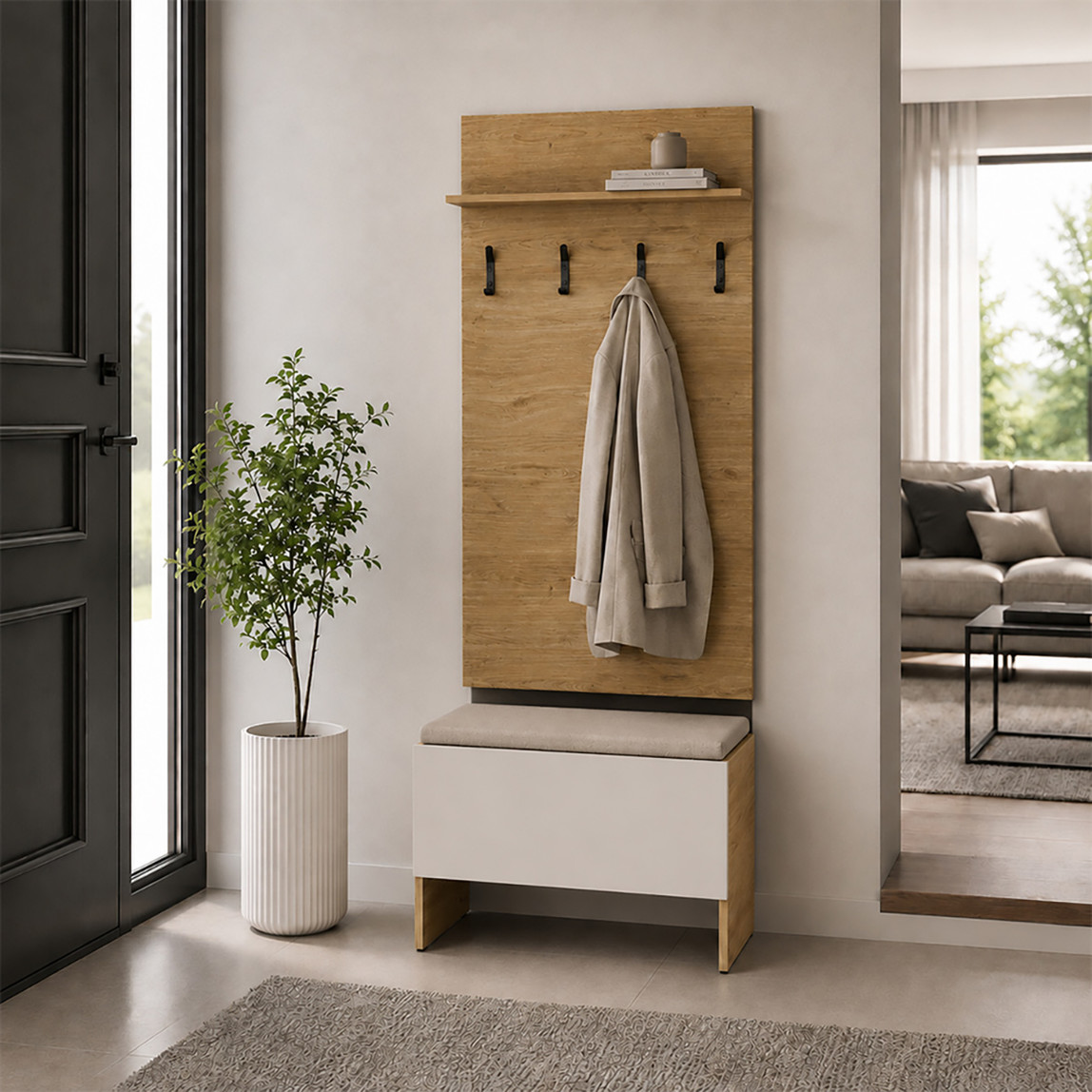    Adore Porto 4 Askılı Tek Raflı Vestiyer Panosu Florida Meşe 
