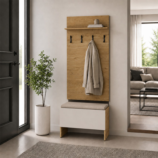 Adore Porto 4 Askılı Tek Raflı Vestiyer Panosu Florida Meşe