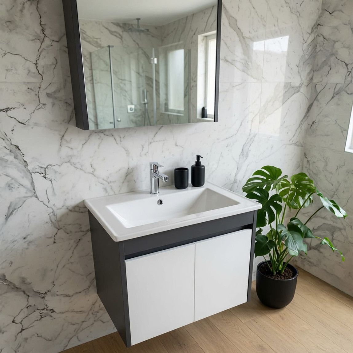    Basic MDF Aynalı 65 cm Takım Banyo Dolabı 