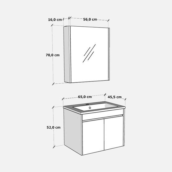 Basic MDF Aynalı 65 cm Takım Banyo Dolabı