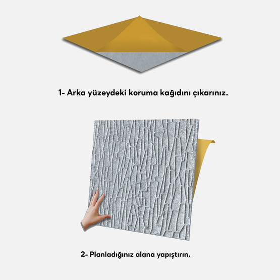 Tink Kendinden Yapışkanlı Keçe Kare Halı Geometrik Desen Gri 48x48 cm