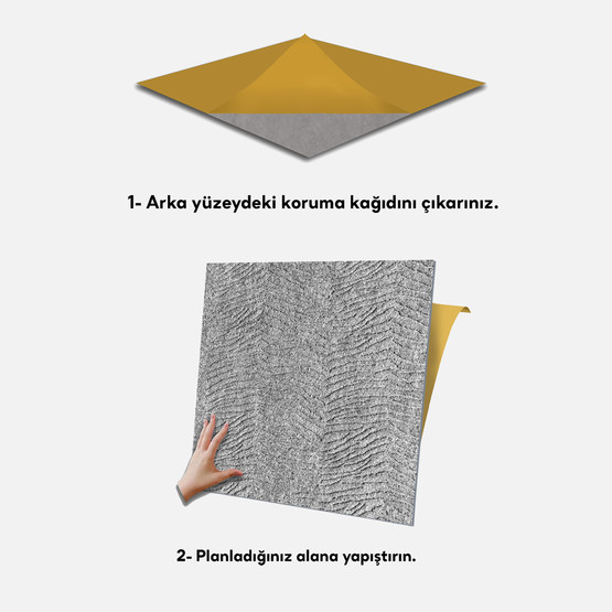 Tink Kendinden Yapışkanlı Keçe Kare Halı Kıvırcık Desen Gri 48x48 cm