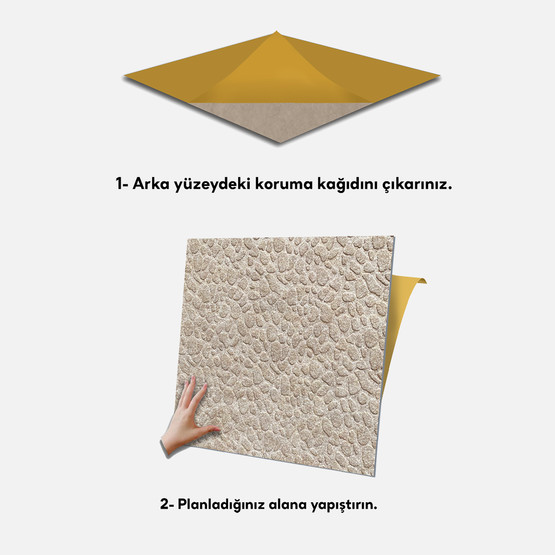 Tink Kendinden Yapışkanlı Keçe Kare Halı Taş Desen Devetüyü 48x48 cm