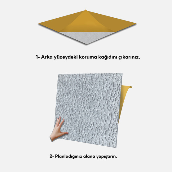 Tink Kendinden Yapışkanlı Keçe Kare Halı Taş Desen Gri 48x48 cm