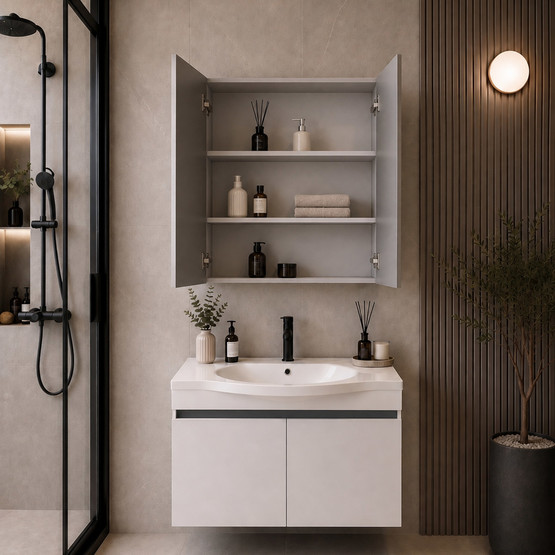 Basic MDF Aynalı 90 cm Takım Banyo Dolabı