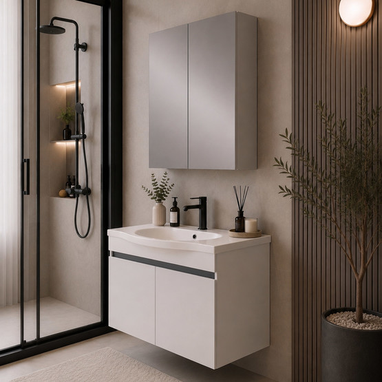 Basic MDF Aynalı 90 cm Takım Banyo Dolabı