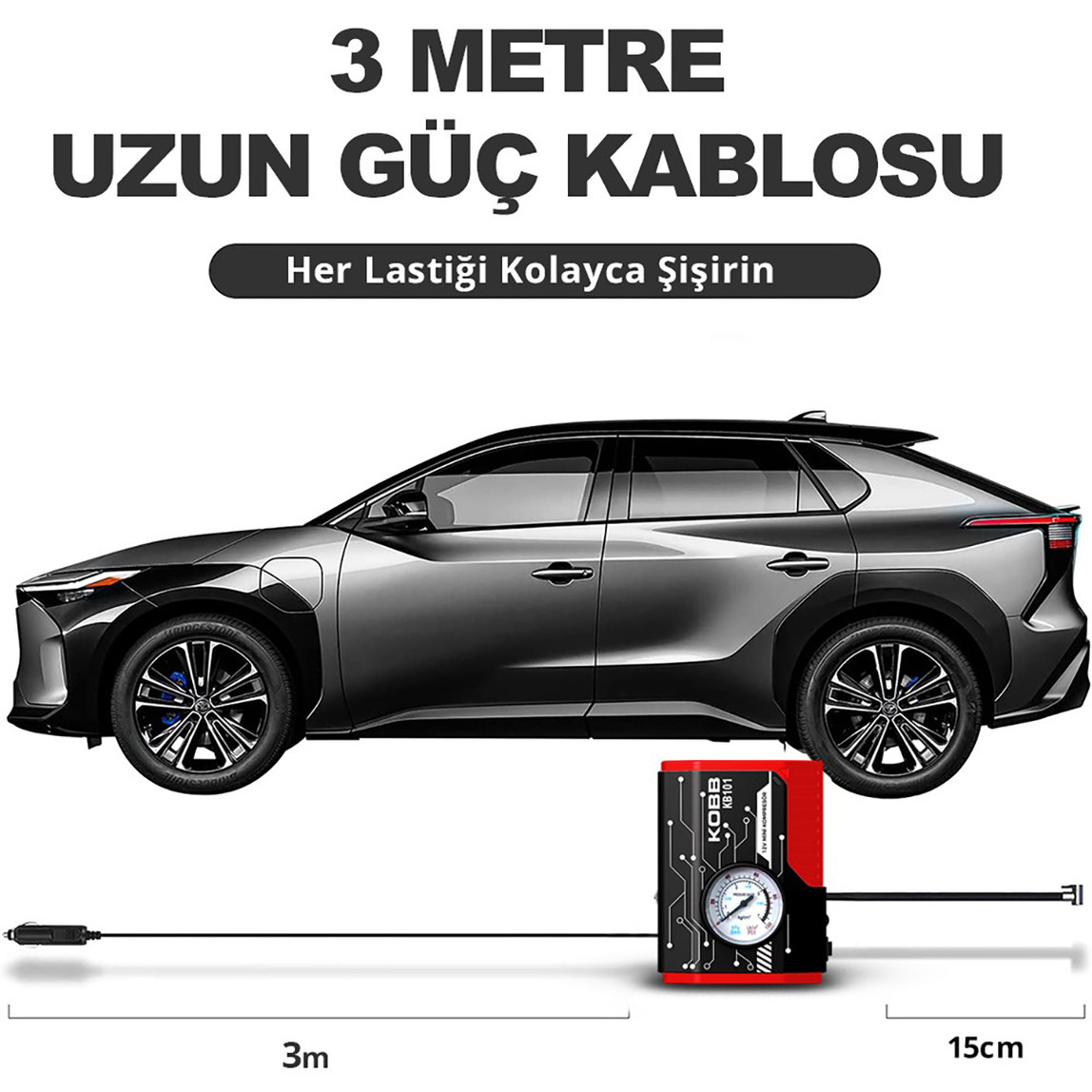    KOBB KB101 12Volt 100 PSI Analog Göstergeli Hava Lastik Şişirme Pompası 