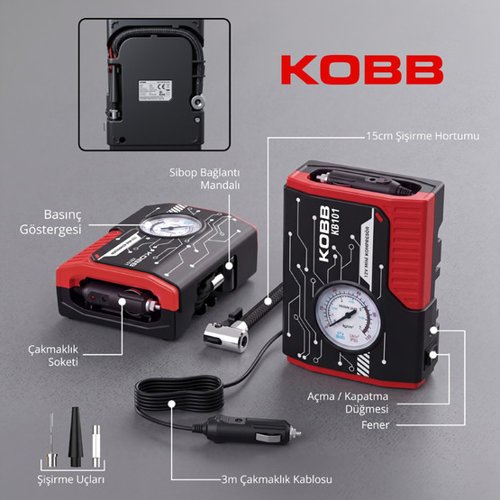 KOBB KB101 12Volt 100 PSI Analog Göstergeli Hava Lastik Şişirme Pompası